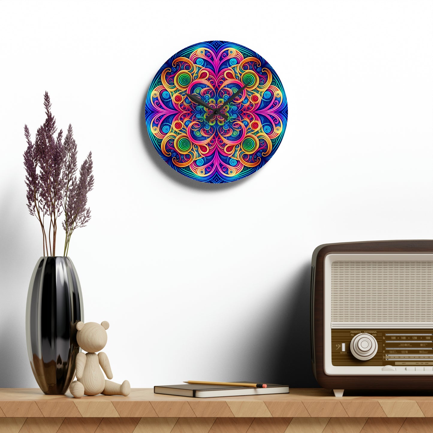 "Infinite Neon Dreams" Infinity Patterns Art Acrylic Clock