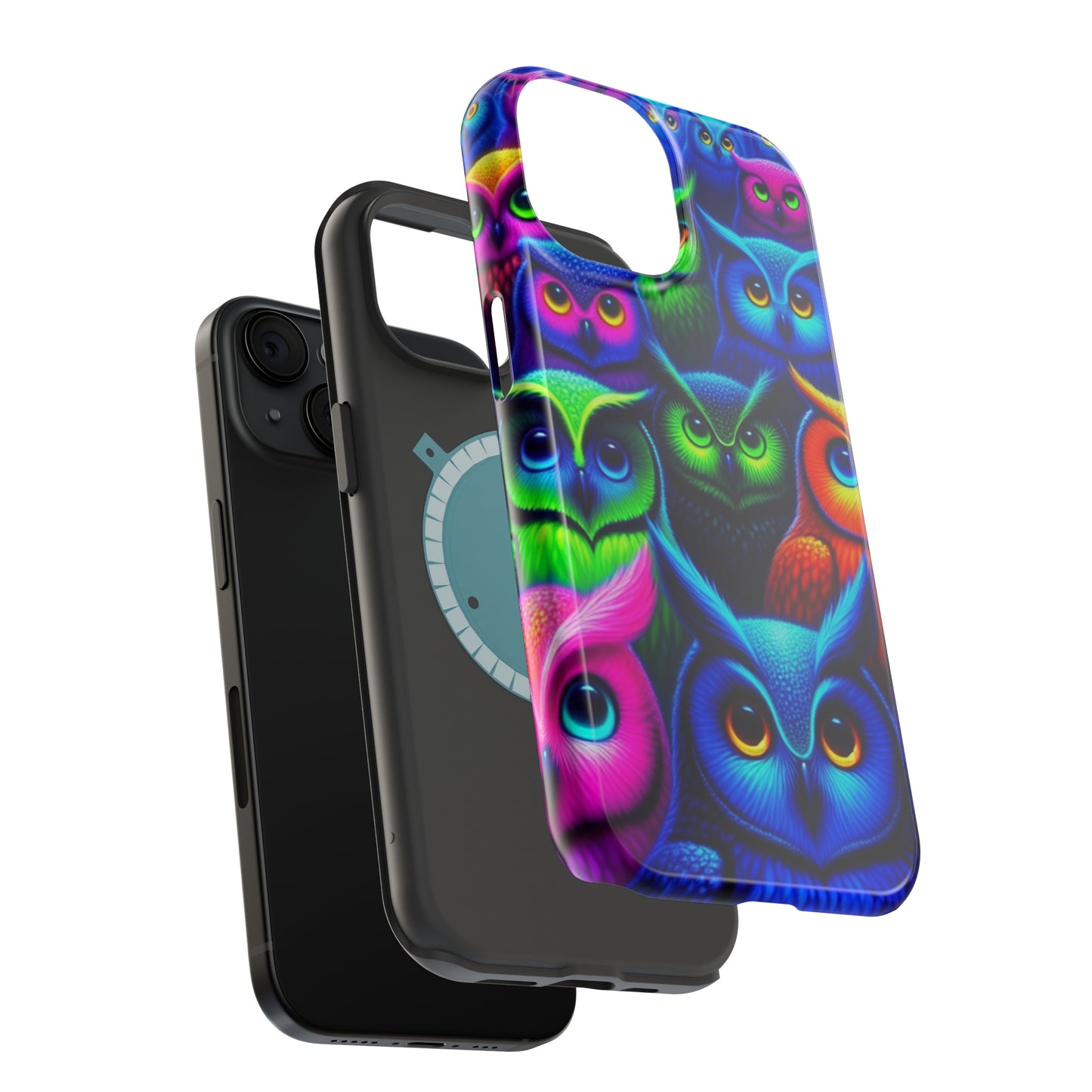Neon Owlish Delight. Neon Owls Premium Art Magsafe Magnet Tough IPhone 13 14 15 Pro Plus Max and Mini in Matte and Glossy Phone cases