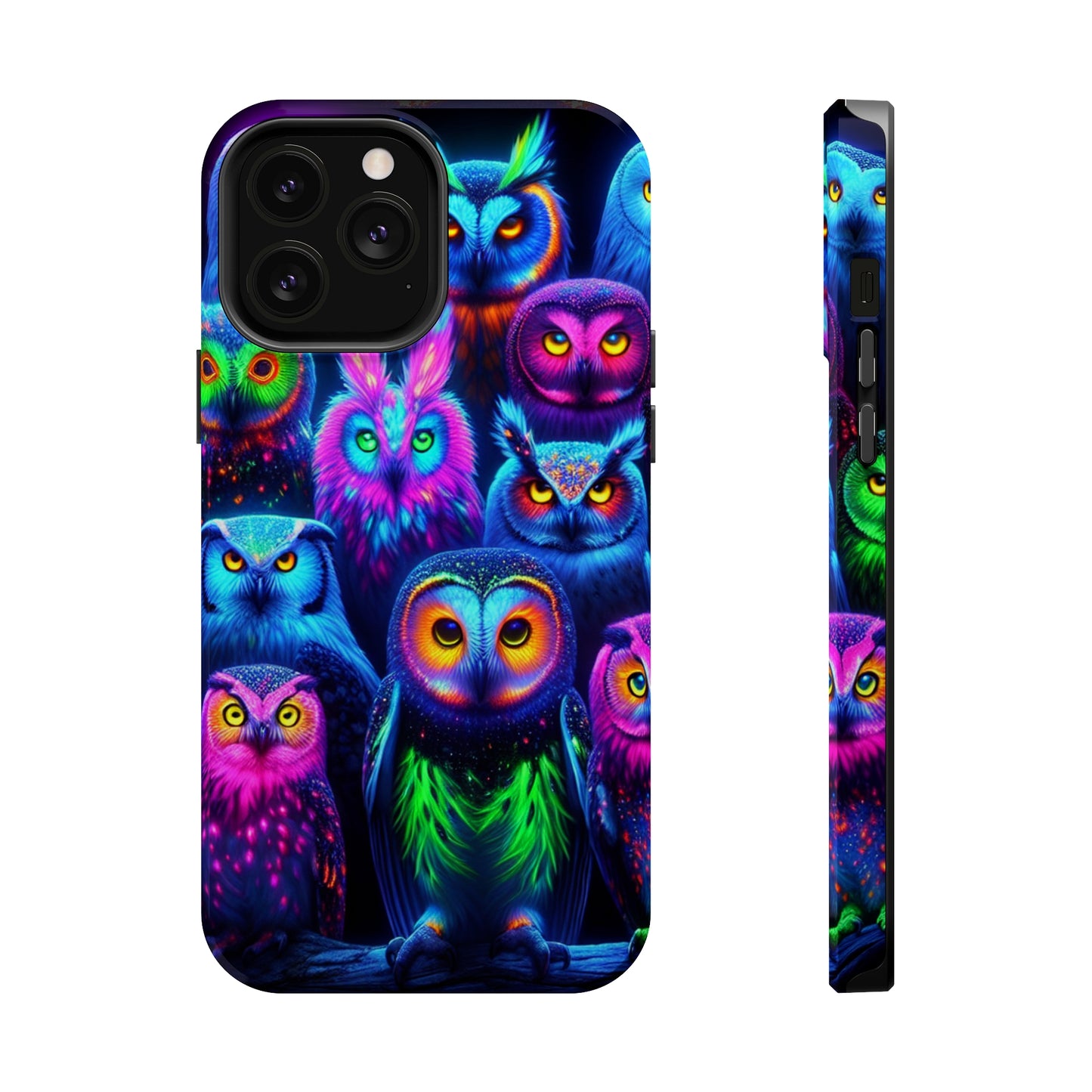 Neon Nocturnal Nook Neon Owls Premium Art Magsafe Magnet Tough IPhone 13 14 15 Pro Plus Max and Mini in Matte and Glossy Phone cases