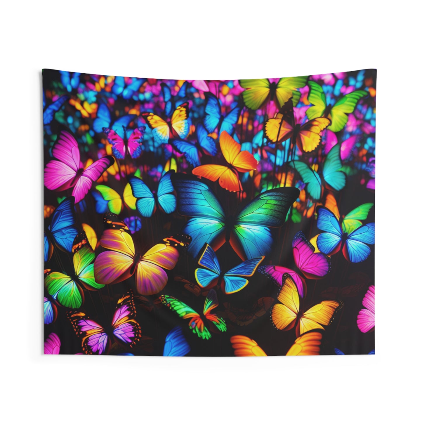 "Illuminated Flutter" NEON Butterflies Art Tapestry