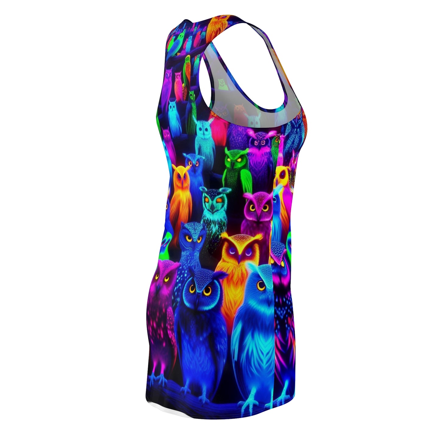 'Neon Nocturne' Neon Owls Racerback Dress