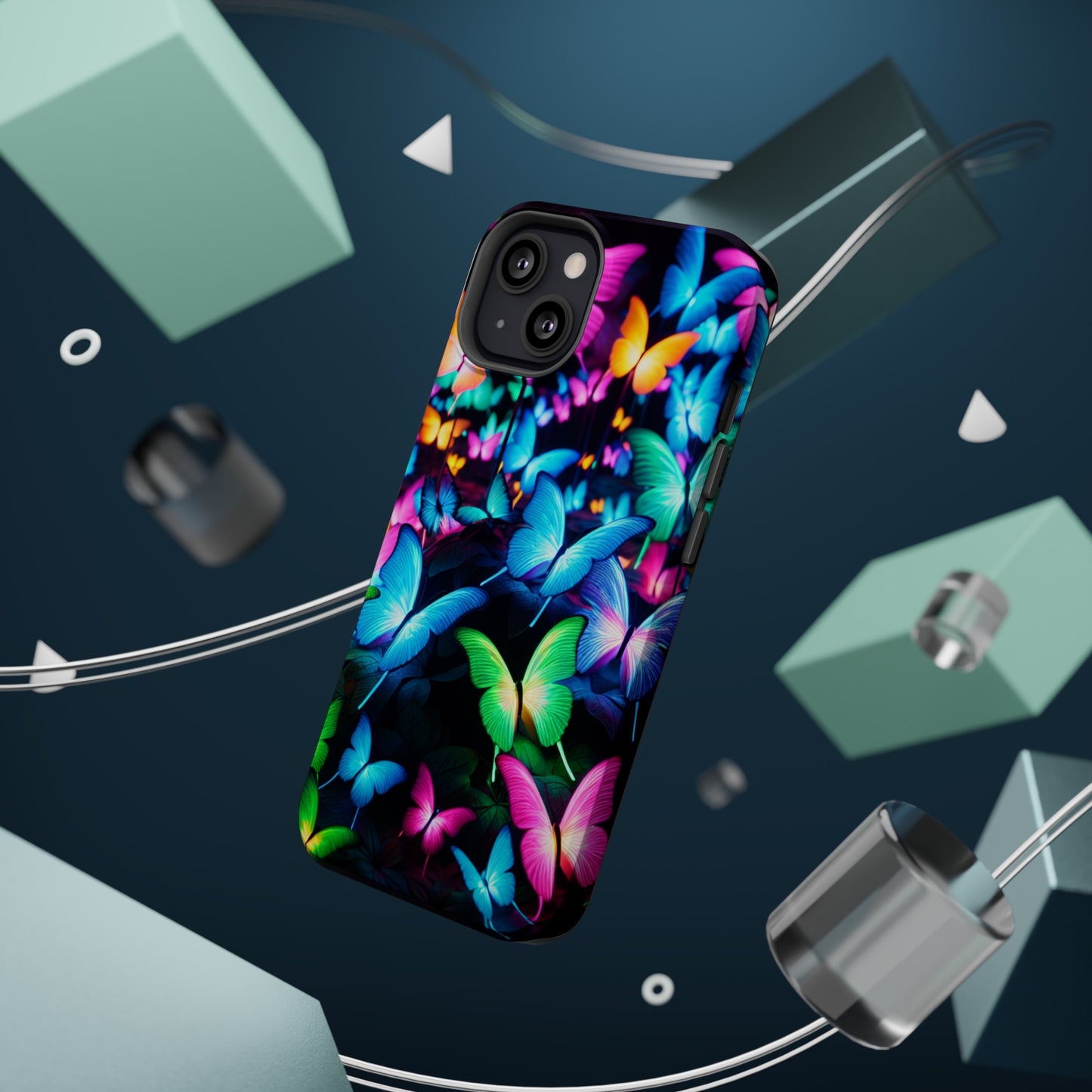 "Neon Butterfly Luridrainbow". Neon Butterflies Premium Art Magsafe Magnet Tough IPhone 13 14 15 Pro Plus Max and Mini in Matte and Glossy Phone cases