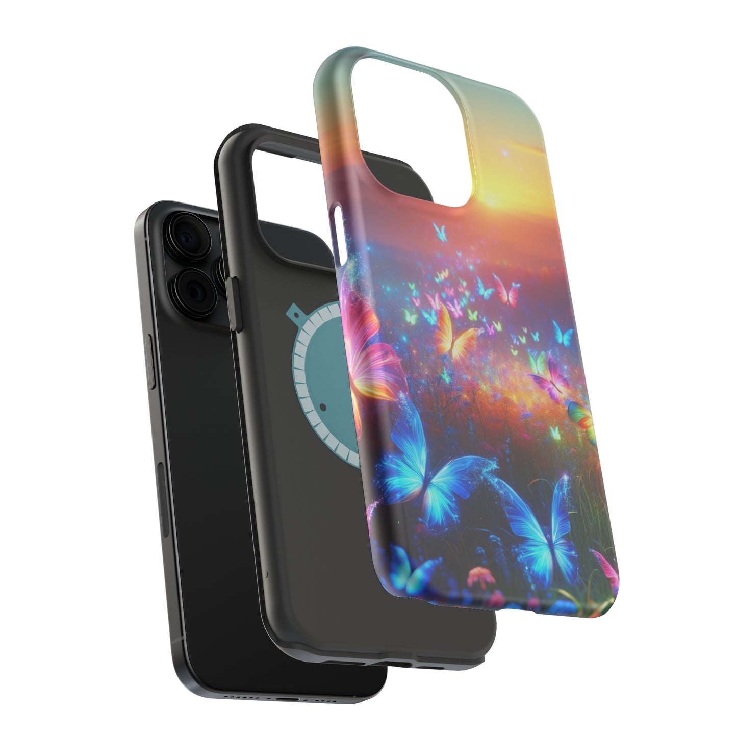 Neon Flight Fantasy Neon Butterflies Premium Art Magsafe Magnet Tough IPhone 13 14 15 Pro Plus Max and Mini in Matte and Glossy Phone cases