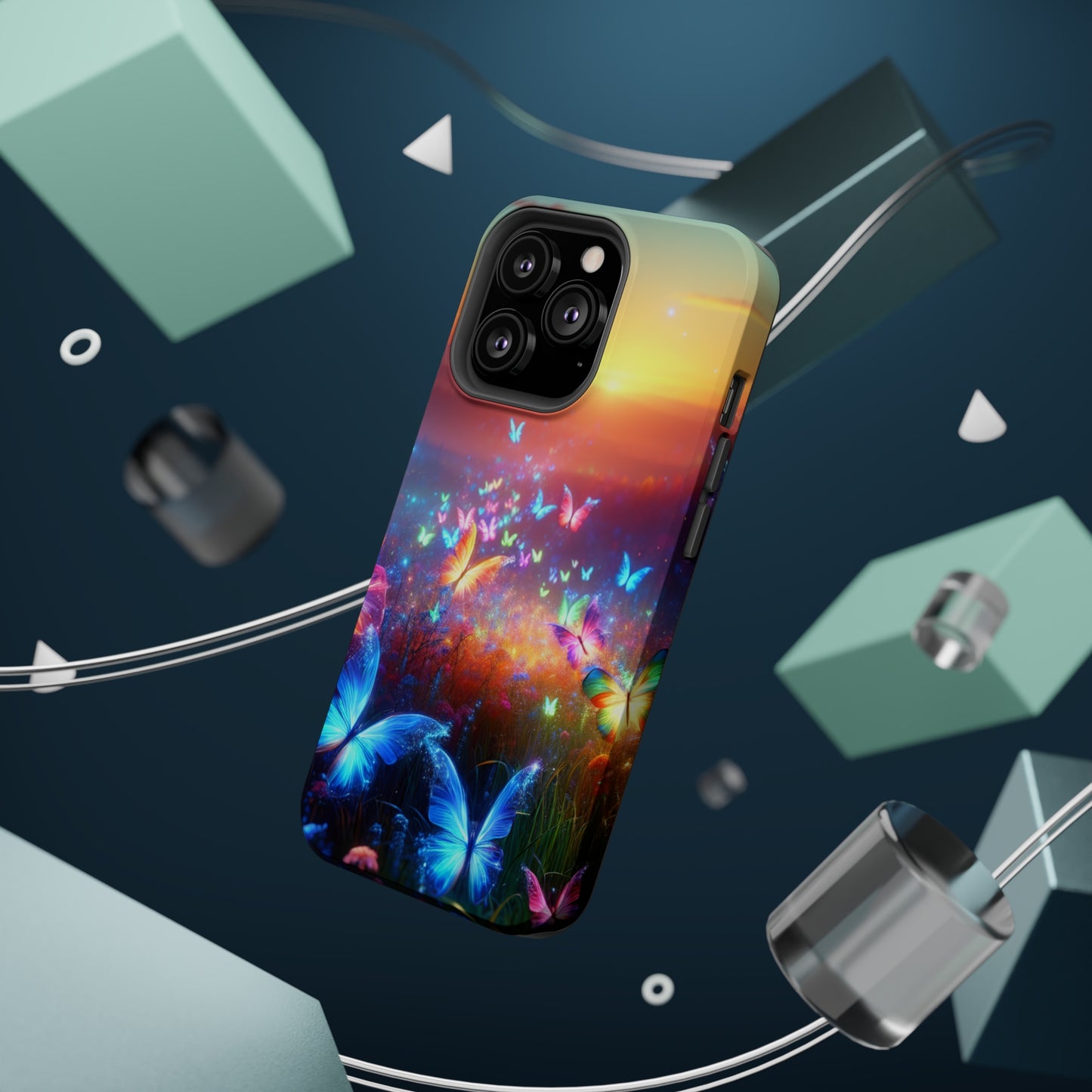 Neon Flight Fantasy Neon Butterflies Premium Art Magsafe Magnet Tough IPhone 13 14 15 Pro Plus Max and Mini in Matte and Glossy Phone cases