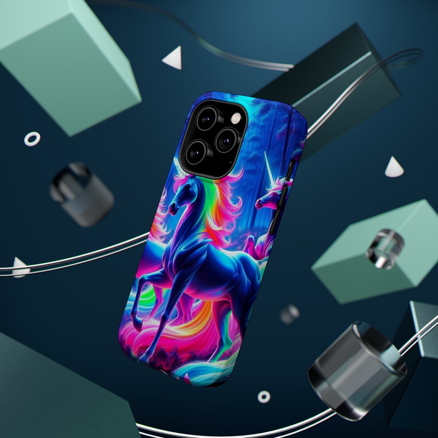 NeonNocturnals Neon Unicorns Premium Art Magsafe Magnet Tough IPhone 13 14 15 Pro Plus Max and Mini in Matte and Glossy Phone cases