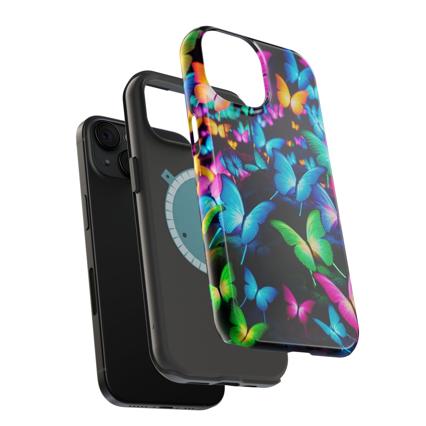 "Neon Butterfly Luridrainbow". Neon Butterflies Premium Art Magsafe Magnet Tough IPhone 13 14 15 Pro Plus Max and Mini in Matte and Glossy Phone cases