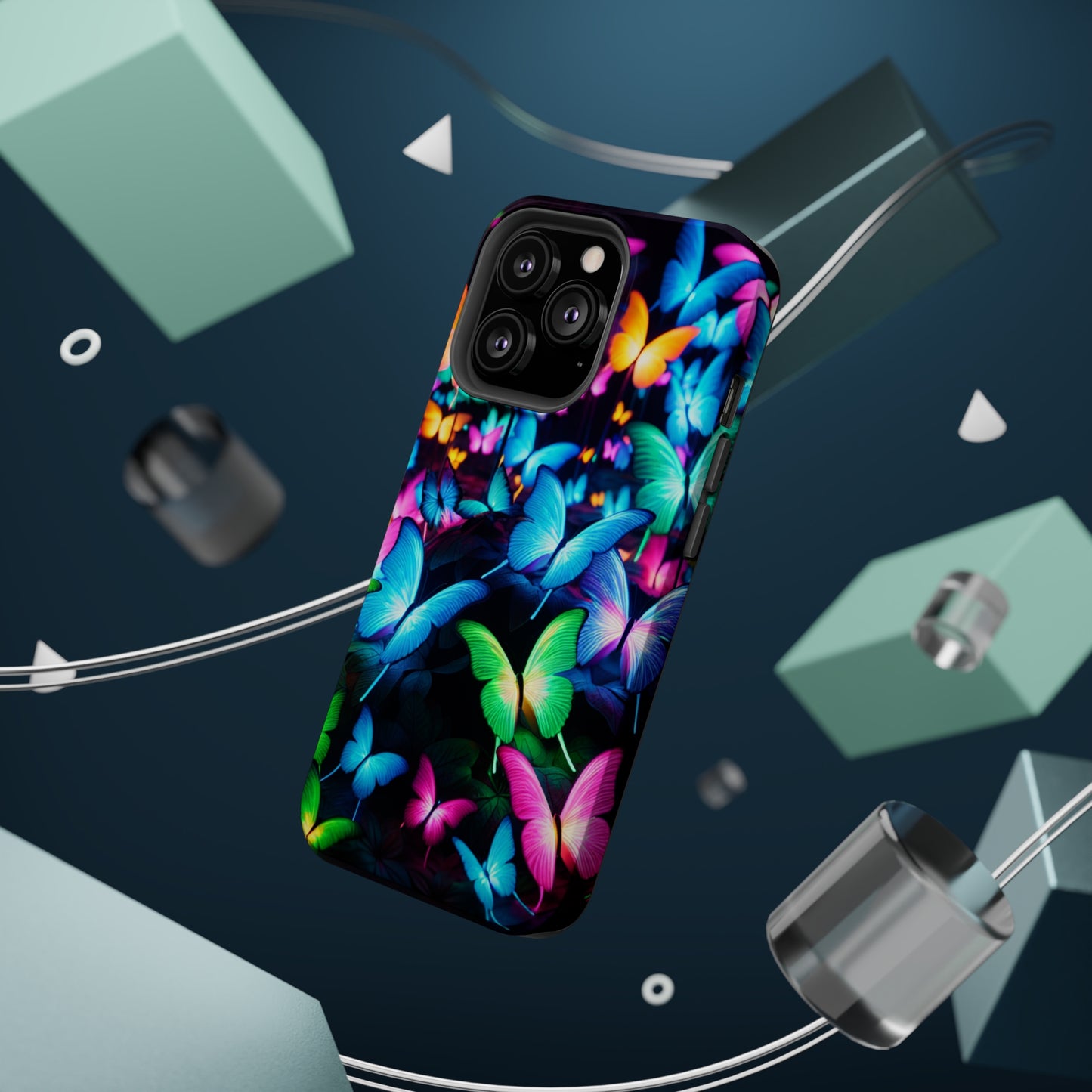"Neon Butterfly Luridrainbow". Neon Butterflies Premium Art Magsafe Magnet Tough IPhone 13 14 15 Pro Plus Max and Mini in Matte and Glossy Phone cases