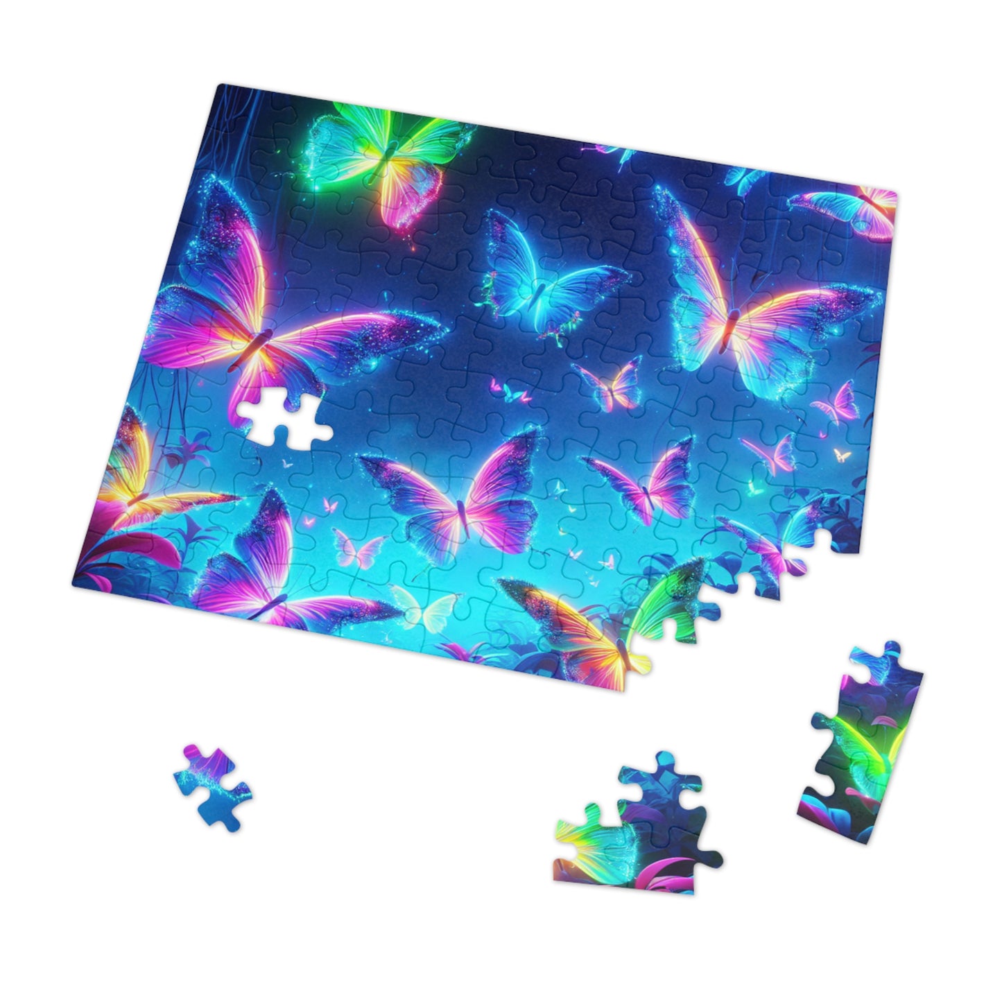 Neon Flight. - Neon Butterflies Puzzle30, 110, 252, and 1000 Pieces