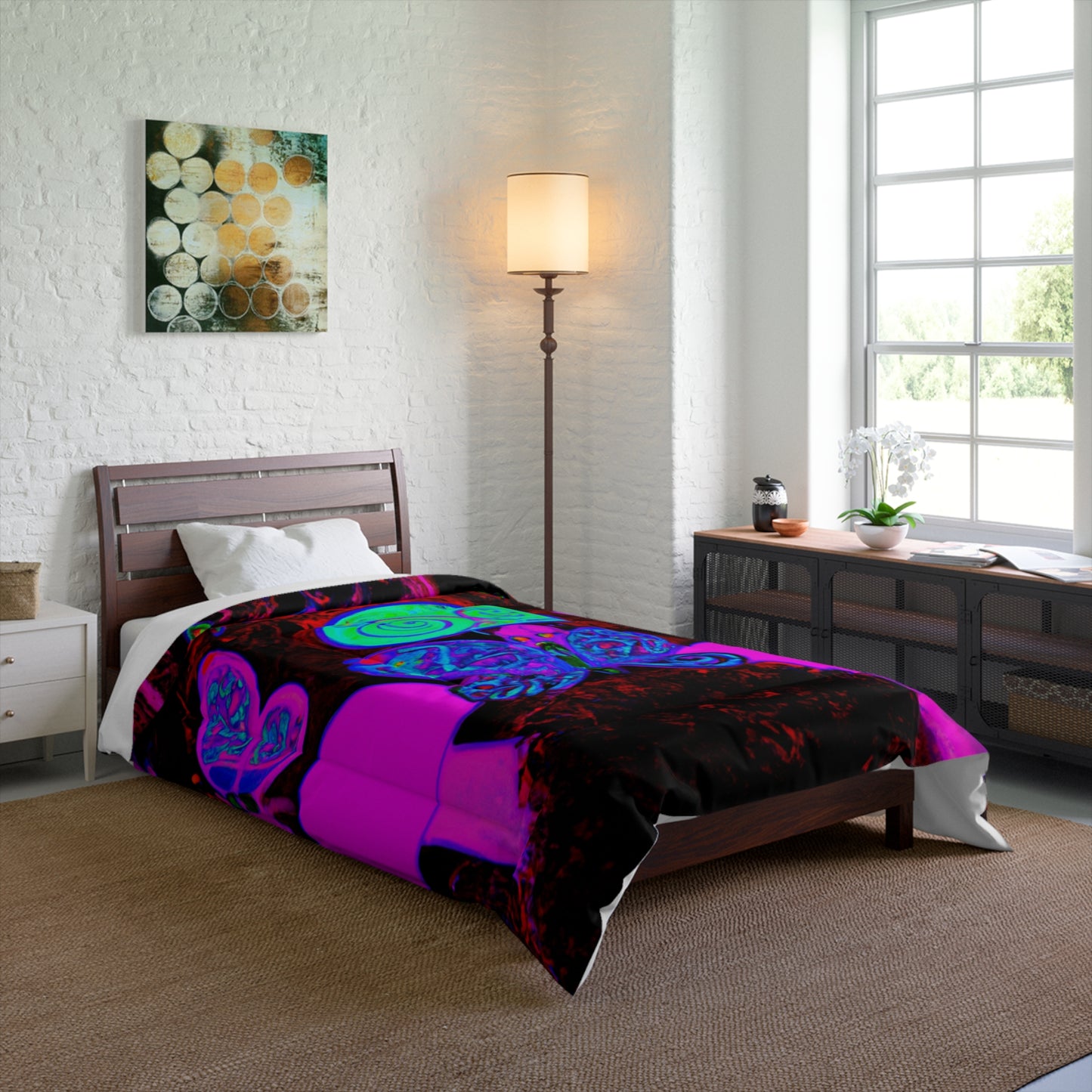 Neon Jungle Dance. Butterflies & Mushrooms Comforter Blanket