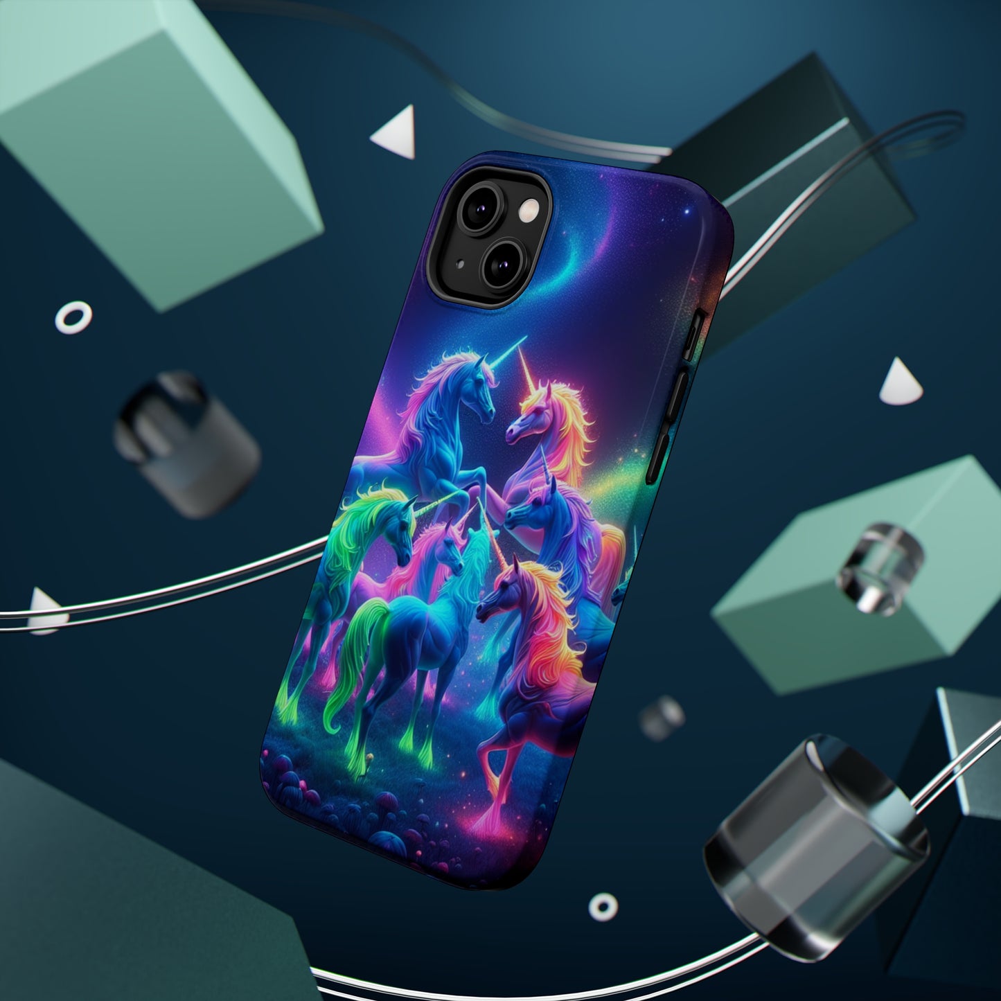 Neon Spectacle of Unicorns Neon Unicorns Premium Art Magsafe Magnet Tough IPhone 13 14 15 Pro Plus Max and Mini in Matte and Glossy Phone cases