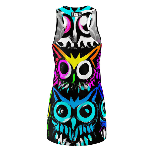 TDB Racerback Dress - Psychedelic Owl Cut & Sew Summer Fashion for Women