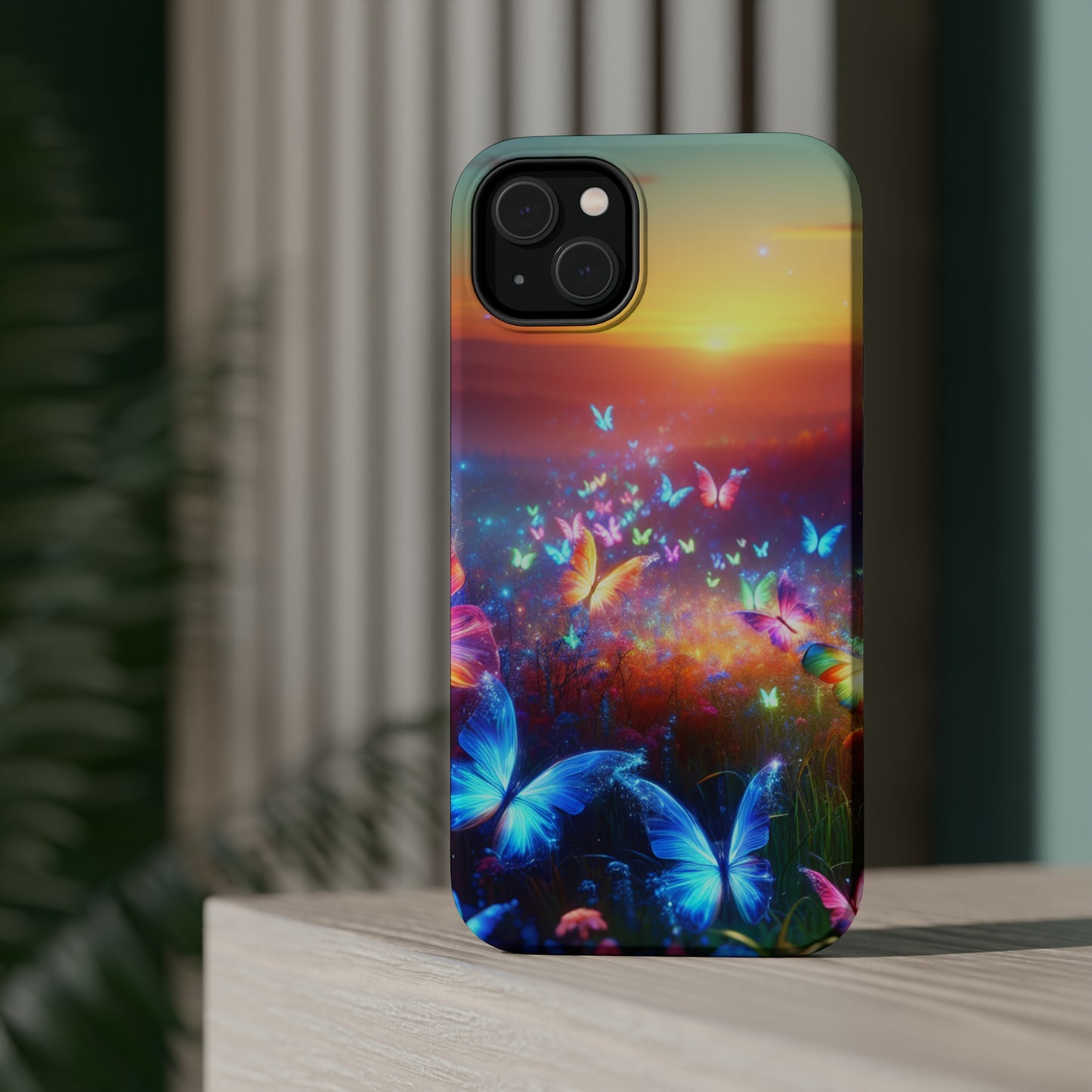 Neon Flight Fantasy Neon Butterflies Premium Art Magsafe Magnet Tough IPhone 13 14 15 Pro Plus Max and Mini in Matte and Glossy Phone cases