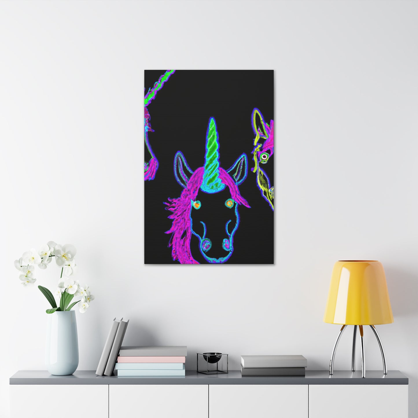 Vibrant Neon Magic. NEON Unicorns Art Canvas