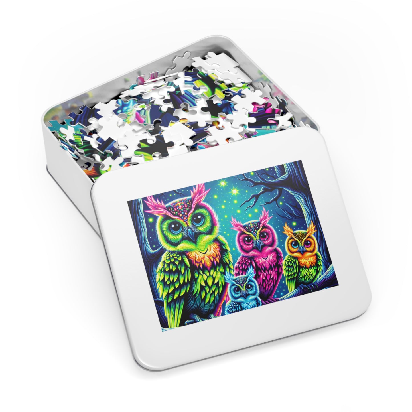 Vibrant Neon Owls - Neon Owls Puzzle 30, 110, 252, and 1000 Pieces
