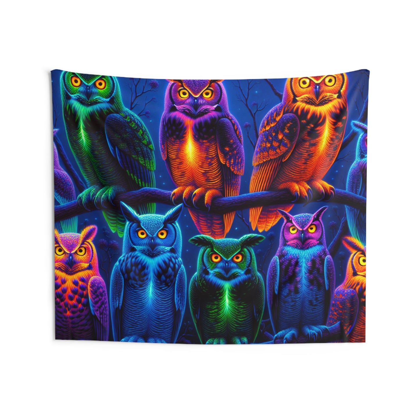 Neon Nocturne NEON Owls Art Tapestry