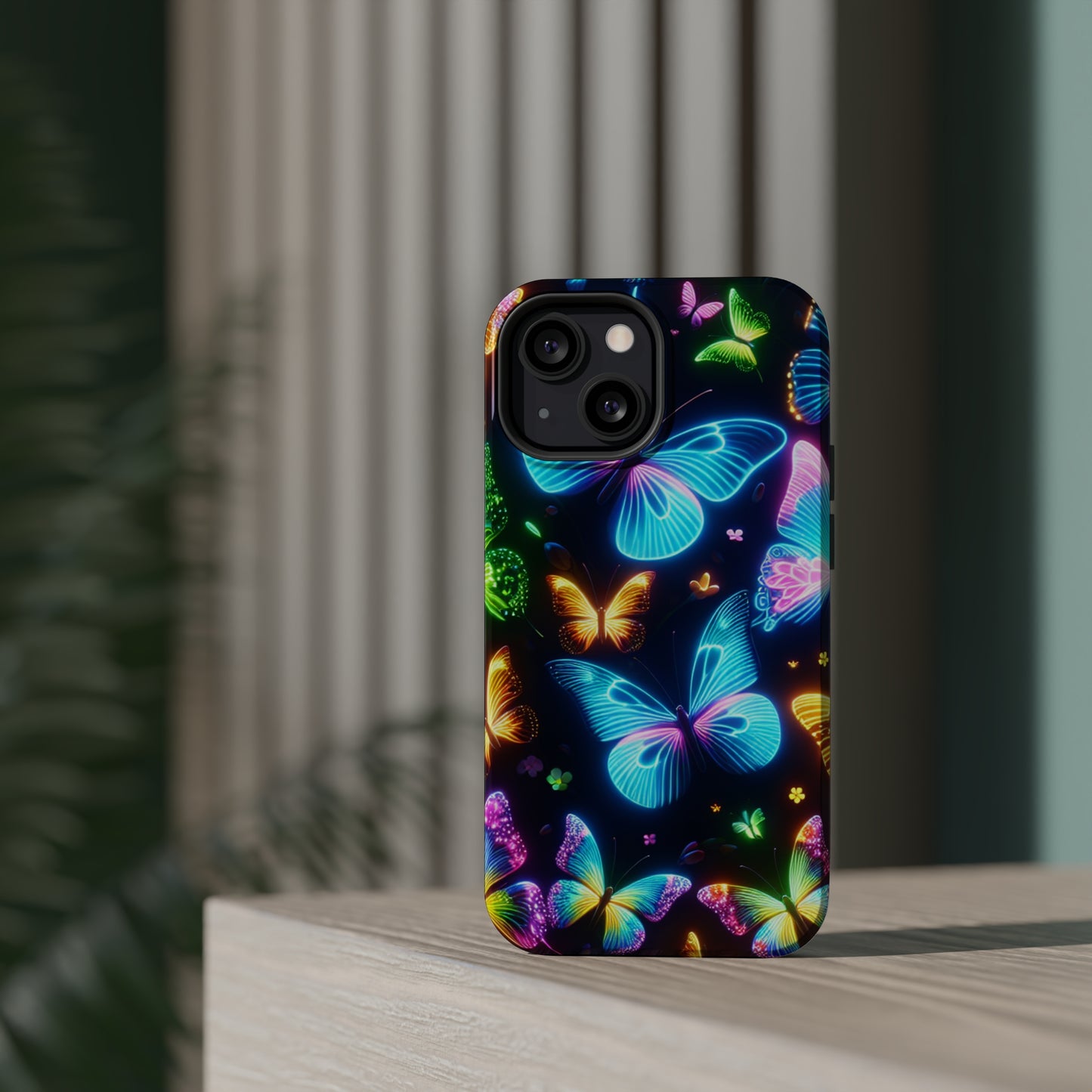 Luminous Butterfly Radiance Neon Butterflies Premium Art Magsafe Magnet Tough IPhone 13 14 15 Pro Plus Max and Mini in Matte and Glossy Phone cases
