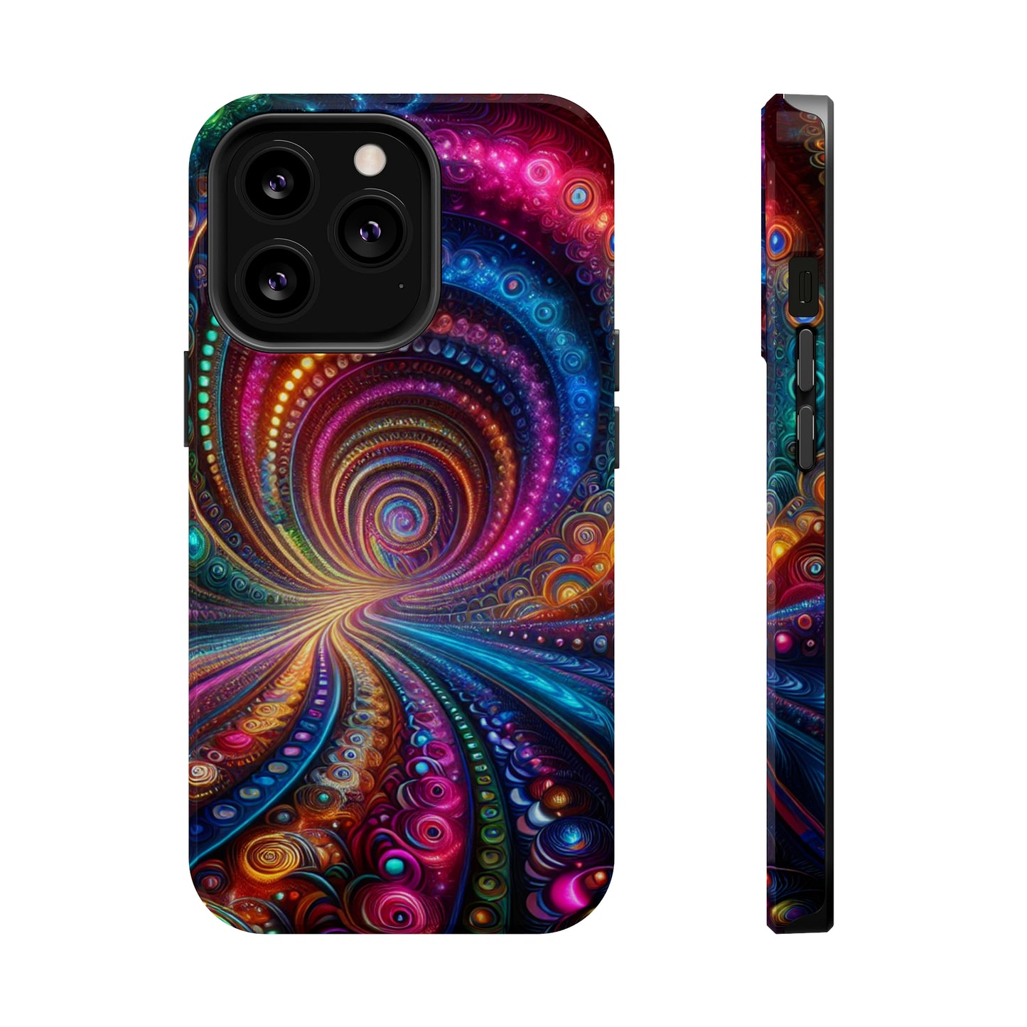 Neon Eternal Infinity Oasis. Neon Trippy Infinity Patterns Premium Art Magsafe Magnet Tough IPhone 13 14 15 Pro Plus Max and Mini in Matte and Glossy Phone cases