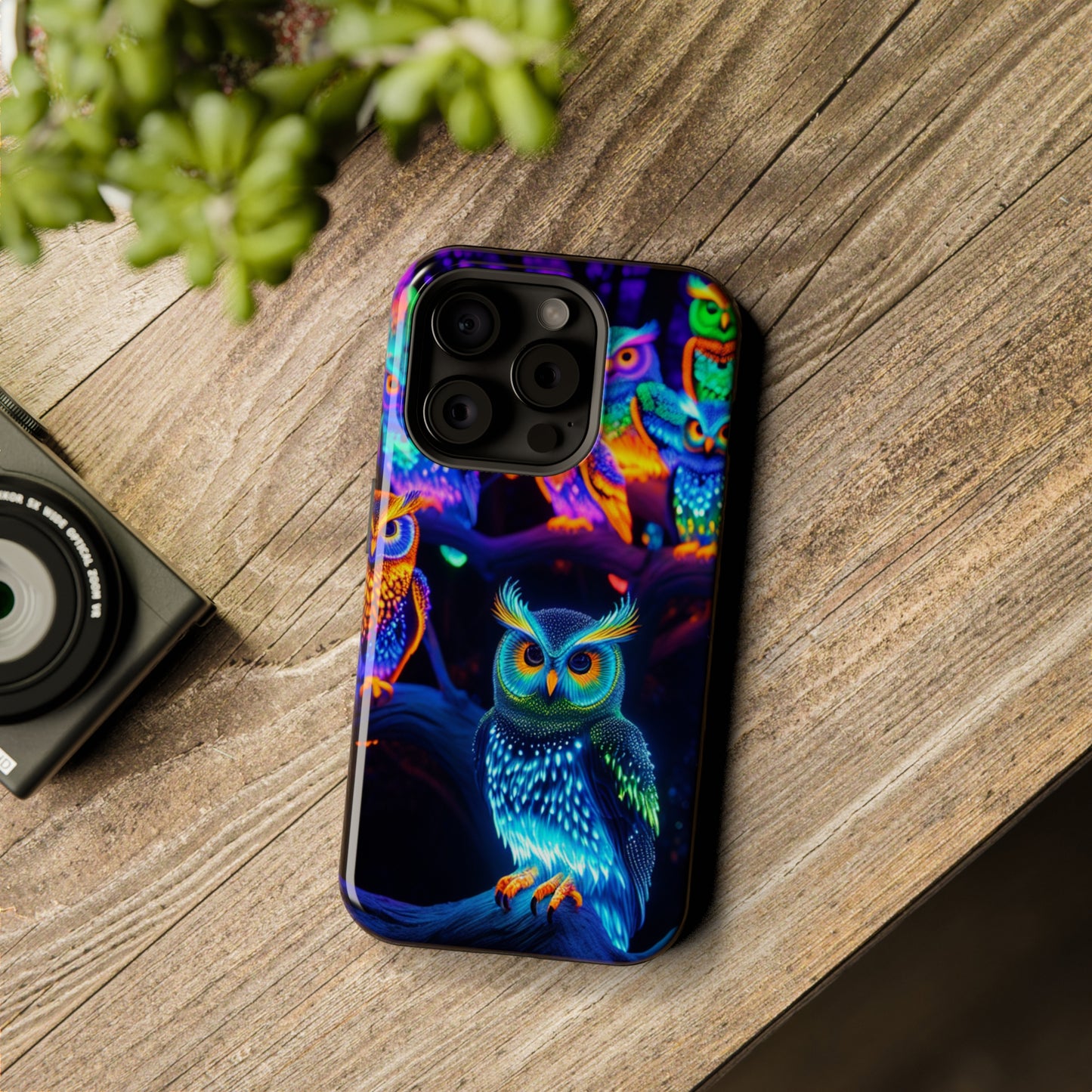 Glowing Neon Clan. Neon Owls Premium Art Magsafe Magnet Tough IPhone 13 14 15 Pro Plus Max and Mini in Matte and Glossy Phone cases