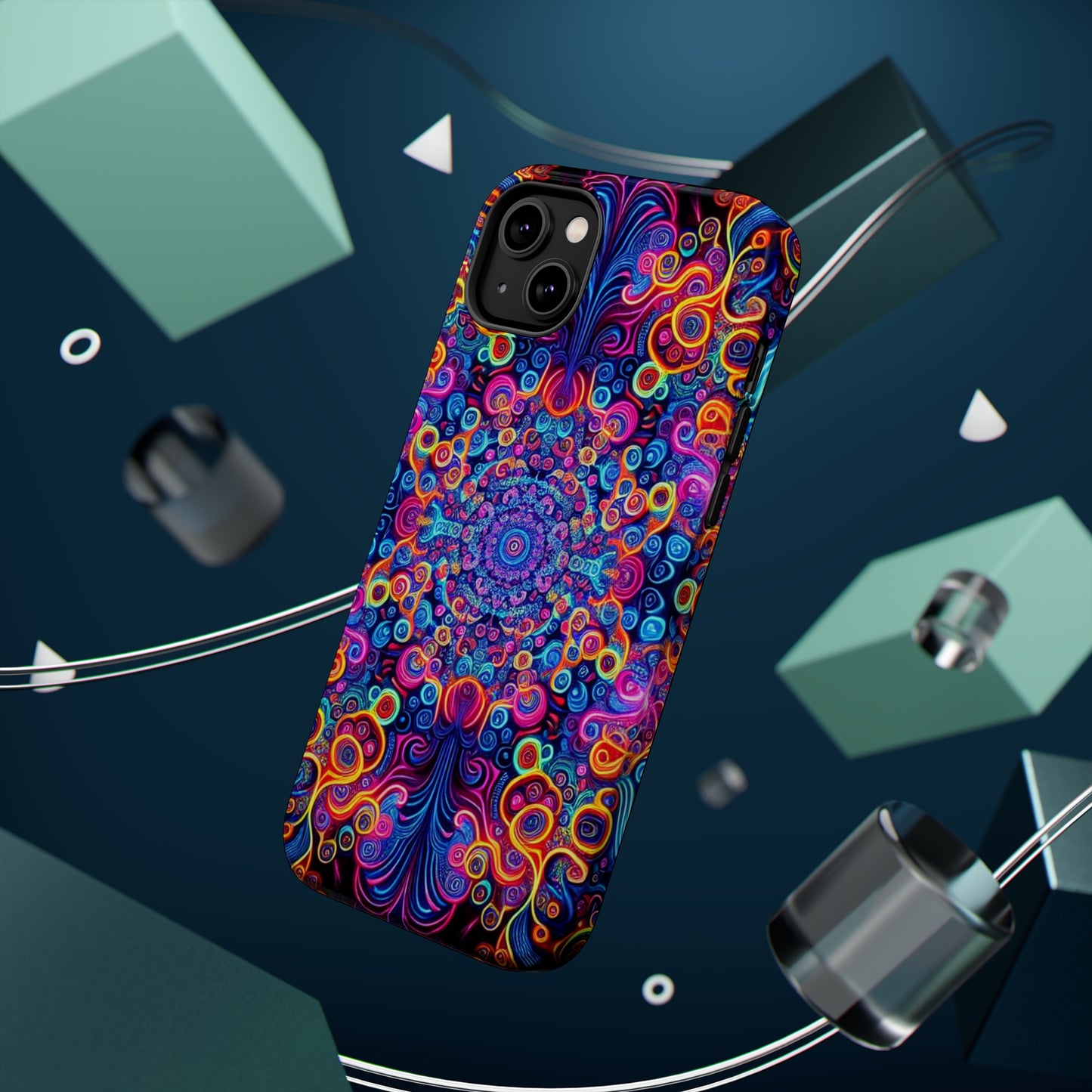 Vibrant Infinity Aurora. Neon Trippy Infinity Patterns Premium Art Magsafe Magnet Tough IPhone 13 14 15 Pro Plus Max and Mini in Matte and Glossy Phone cases