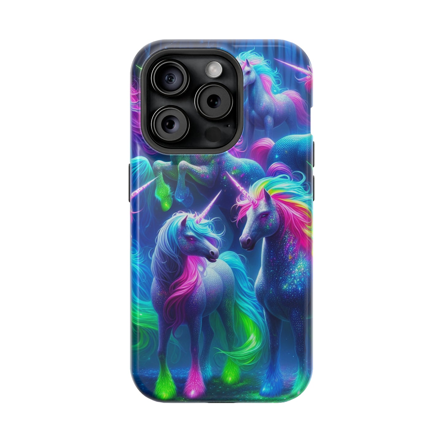 Vivid Dreamscape of Neon Unicorns Neon Unicorns Premium Art Magsafe Magnet Tough IPhone 13 14 15 Pro Plus Max and Mini in Matte and Glossy Phone cases