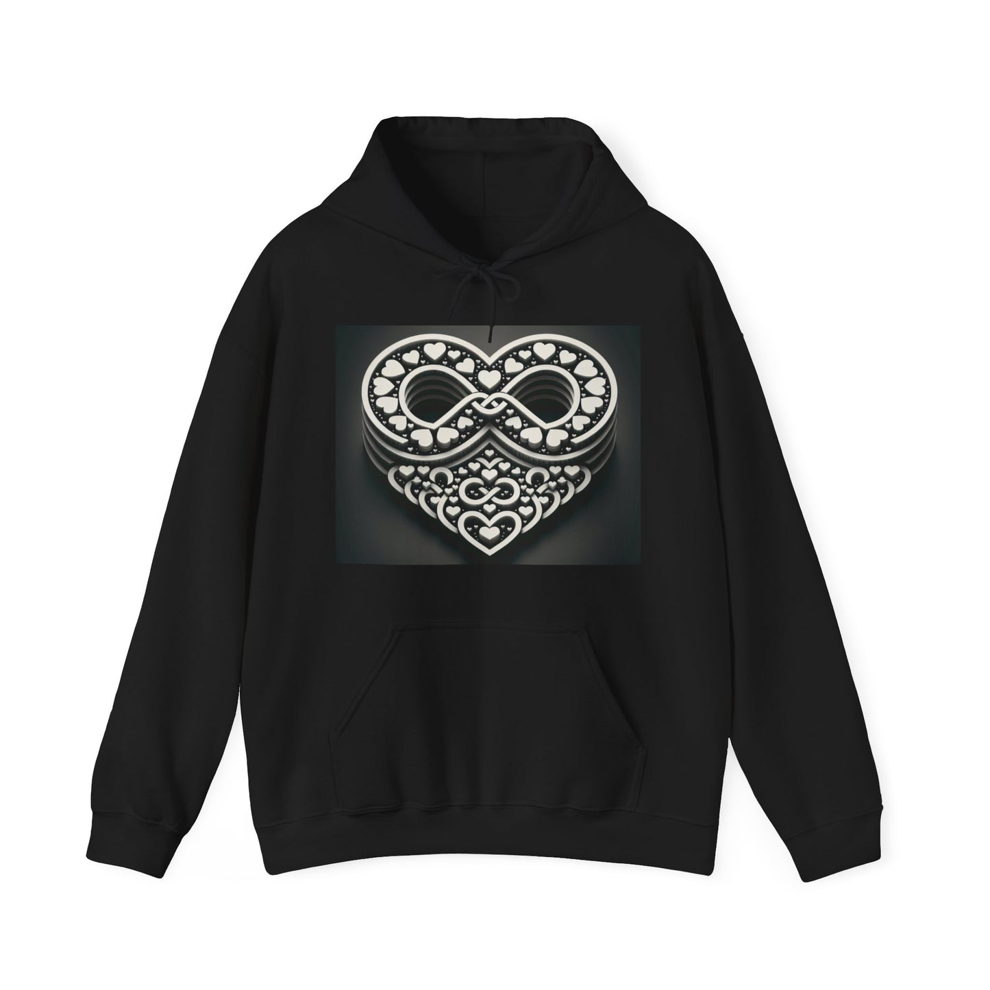 "Boundless Love: An Ode to Eternity" - Trippy Infinite Love Heart Patterns Black Unisex Hoodie