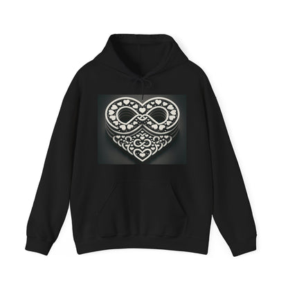 "Boundless Love: An Ode to Eternity" - Trippy Infinite Love Heart Patterns Black Unisex Hoodie