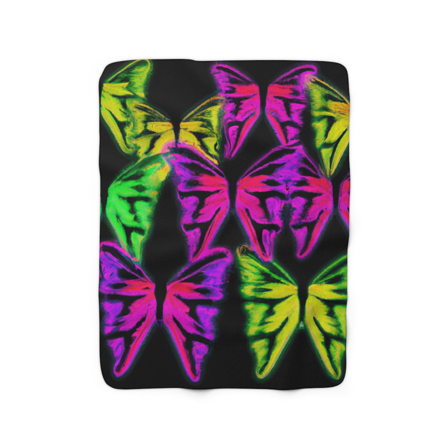 "Electric Butterflies" - NEON Butterflies Art Sherpa Blanket
