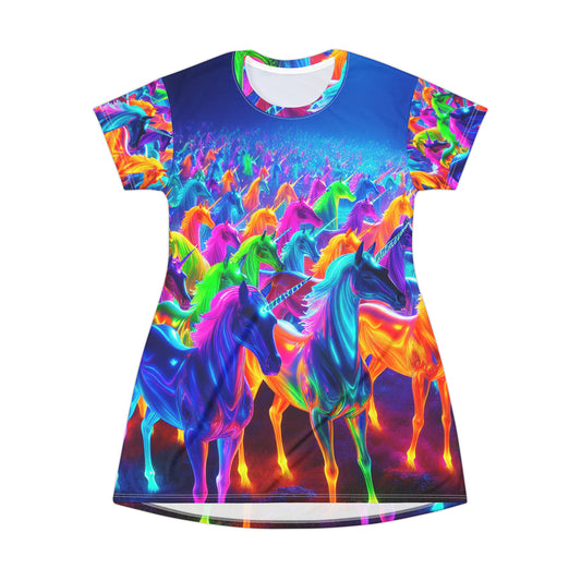 "Neon Mystic Majesties" Neon Unicorns Womans T Shirt Dress