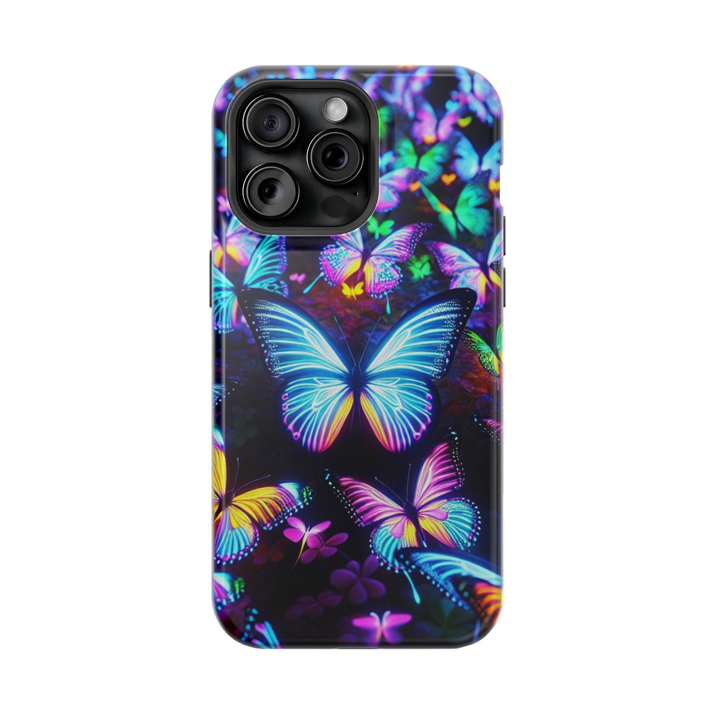 "Neon Butterflies in the Night Sky" Neon Butterflies Premium Art Magsafe Magnet Tough IPhone 13 14 15 Pro Plus Max and Mini in Matte and Glossy Phone cases
