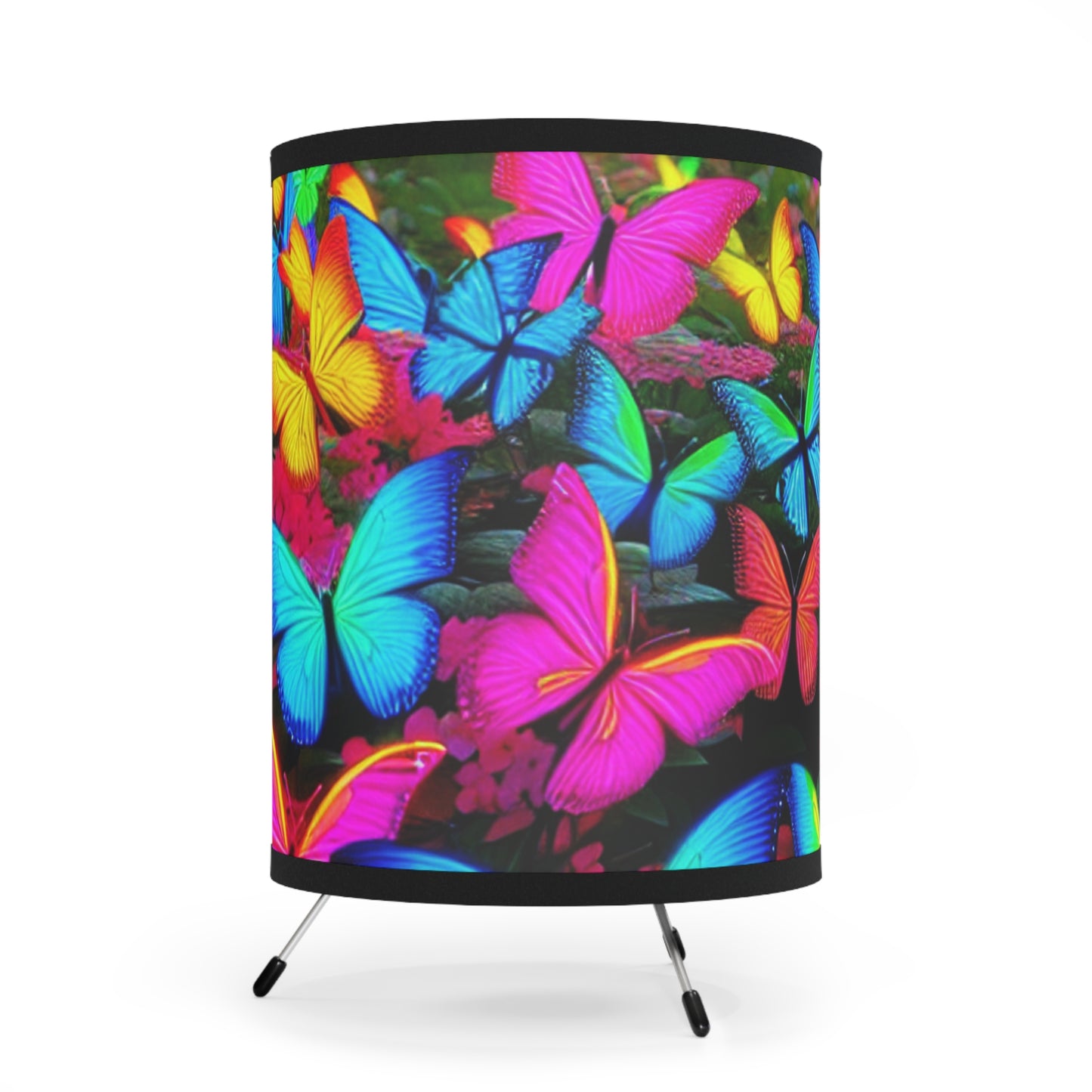 "Electric Flutter." - NEON Butterflies Art Tripod Lamp