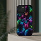 'Euphoria in Neon Flight' Neon Butterflies Premium Art Magsafe Magnet Tough IPhone 13 14 15 Pro Plus Max and Mini in Matte and Glossy Phone cases