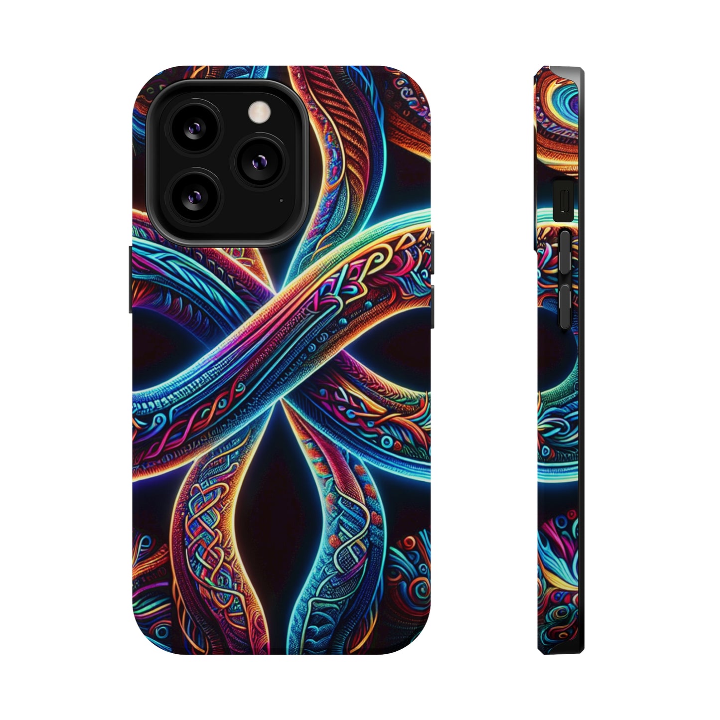 Vibrant Infinity Nocturne Neon Trippy Infinity Patterns Premium Art Magsafe Magnet Tough IPhone 13 14 15 Pro Plus Max and Mini in Matte and Glossy Phone cases