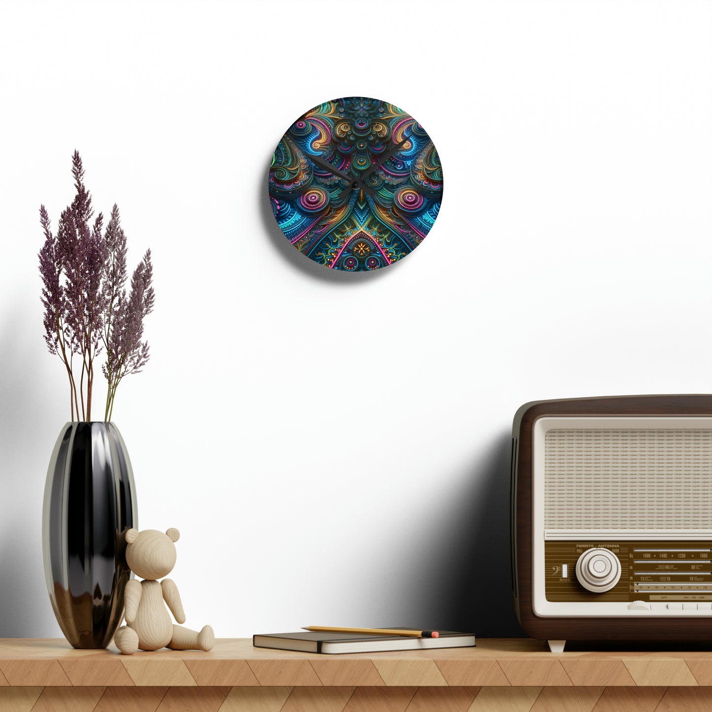 Neon Vortex Infinity Patterns Art Acrylic Clock