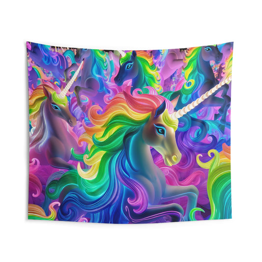 Neon Rainbow Unicorn Parade NEON Unicorns Art Tapestry