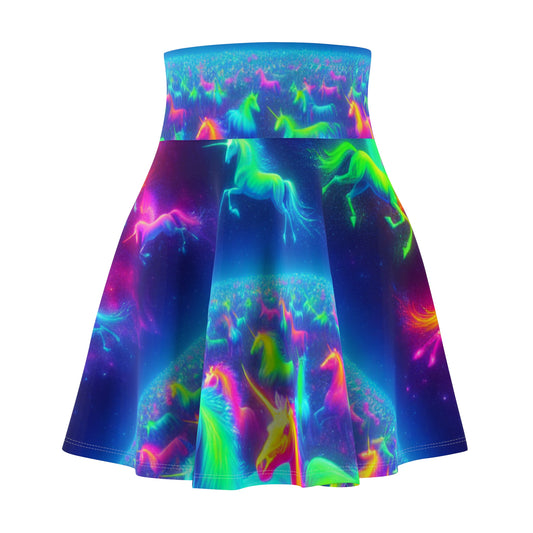 "Neon Dreamscape" -NEON Unicorns Woman' Skater Skirt