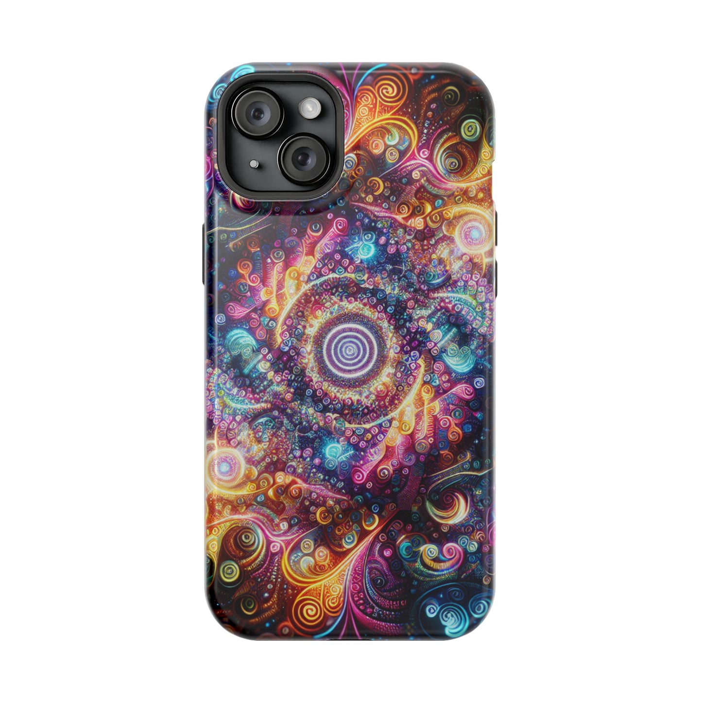 Cosmic Chromatic Mirage. Neon Trippy Infinity Patterns Premium Art Magsafe Magnet Tough IPhone 13 14 15 Pro Plus Max and Mini in Matte and Glossy Phone cases