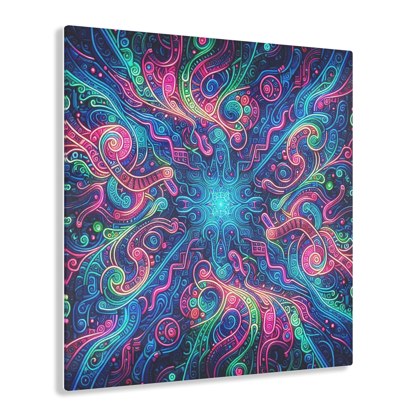 Infinite Tilted Prismatic Neon Transcendence. Trippy infity Pattern 1/4" Glossy Acrylic Art