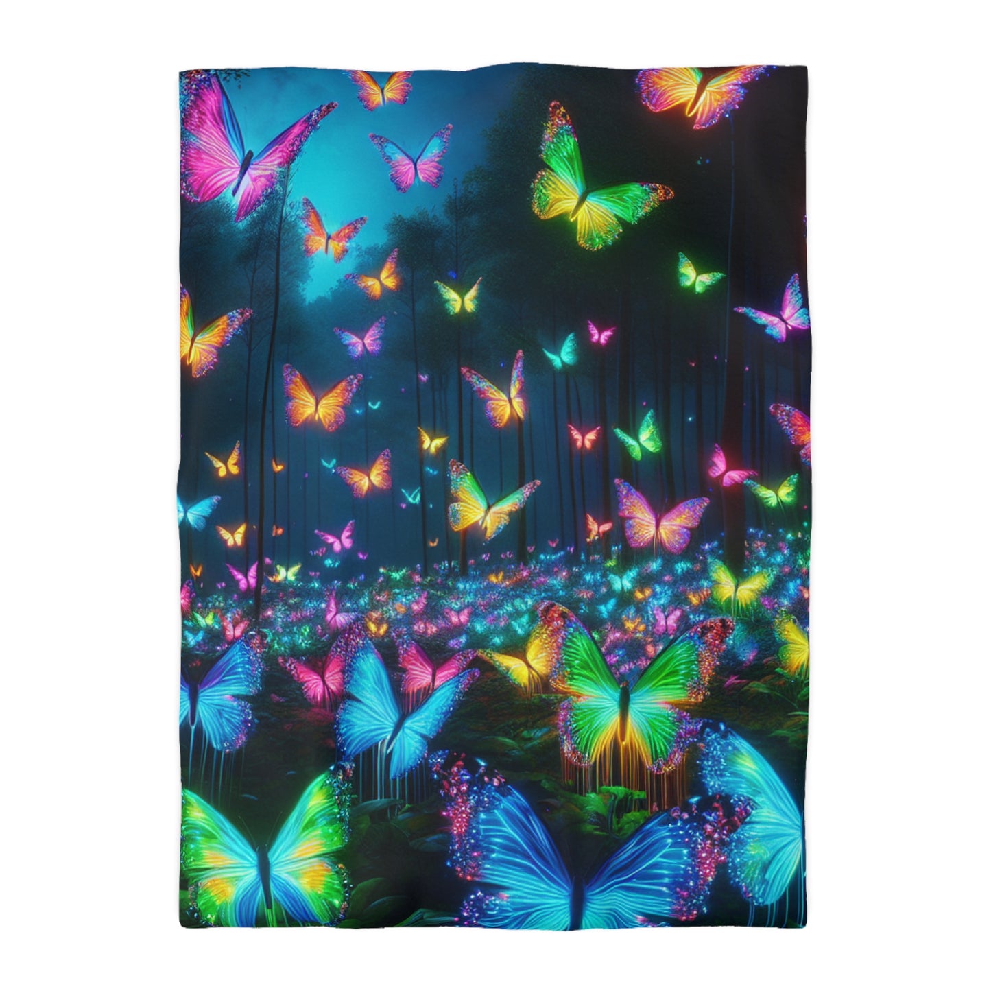 Pieter Van Derneer - NEON Butterflies Microfiber Duvet Cover