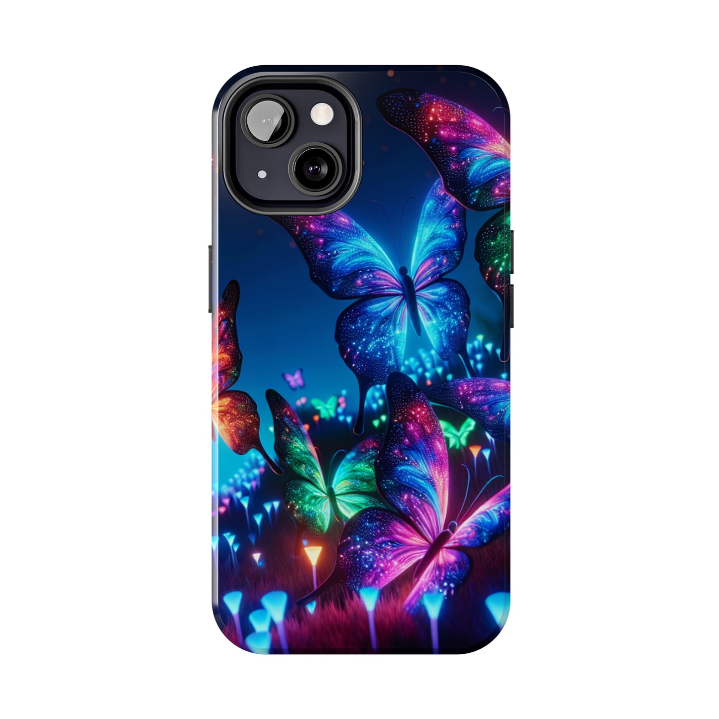 "Electric Morpho Rain" NEON Butterflies Tough Phone Case Iphone  7 8 9 10 11 12 13 14 SE X XR XS Pro Max Mini Plus