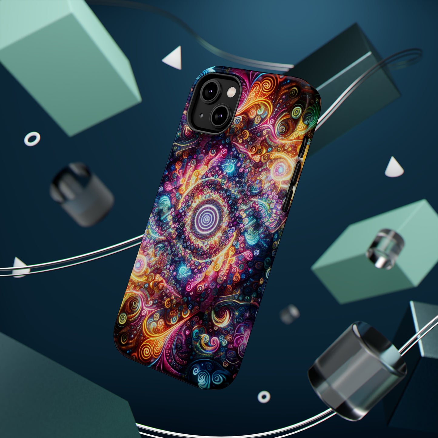 Cosmic Chromatic Mirage. Neon Trippy Infinity Patterns Premium Art Magsafe Magnet Tough IPhone 13 14 15 Pro Plus Max and Mini in Matte and Glossy Phone cases