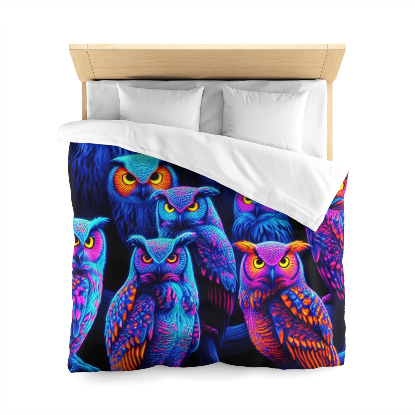 Carlo Gentile - NEON Owls Microfiber Duvet Cover