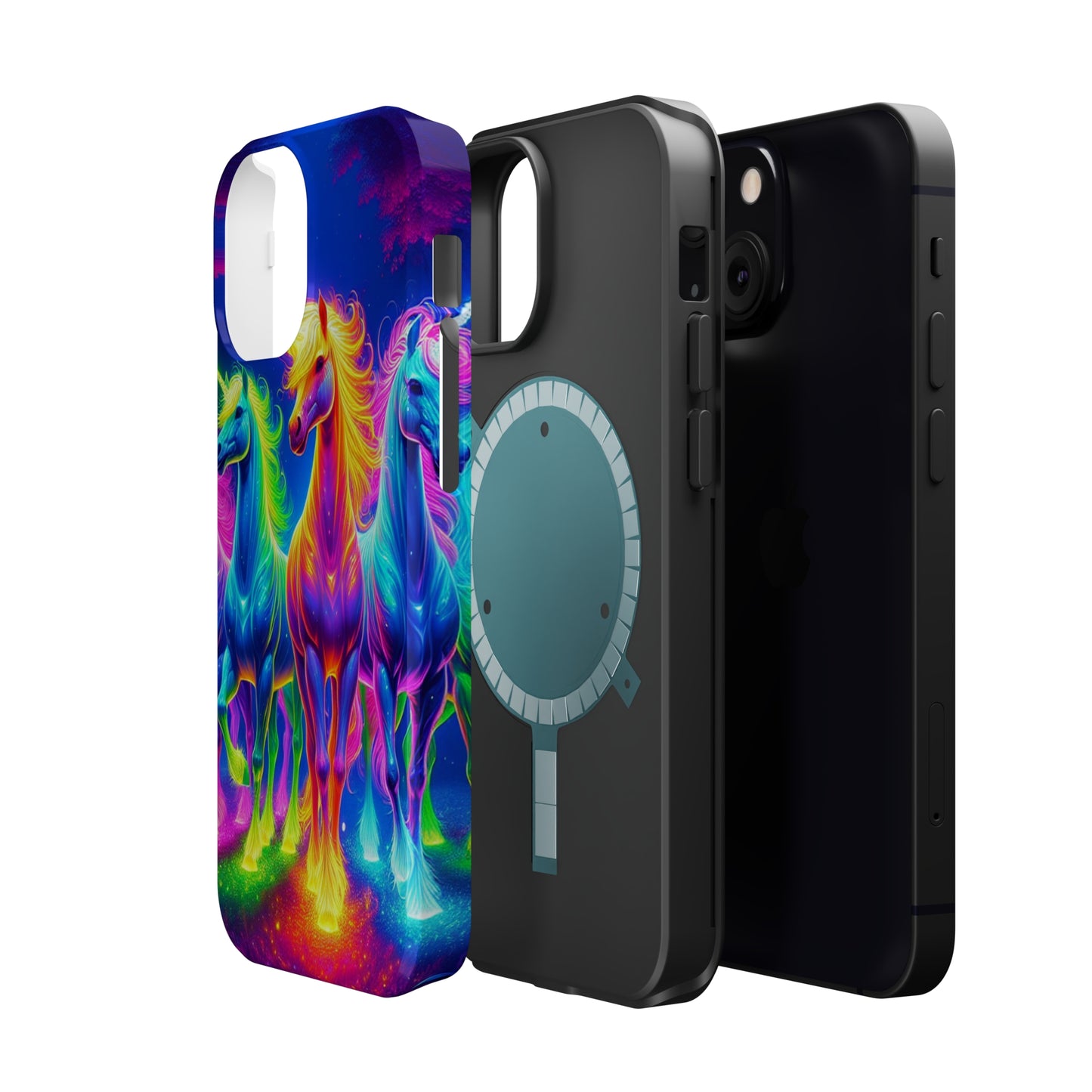 Neon Mystic Magicians Neon Unicorns Premium Art Magsafe Magnet Tough IPhone 13 14 15 Pro Plus Max and Mini in Matte and Glossy Phone cases