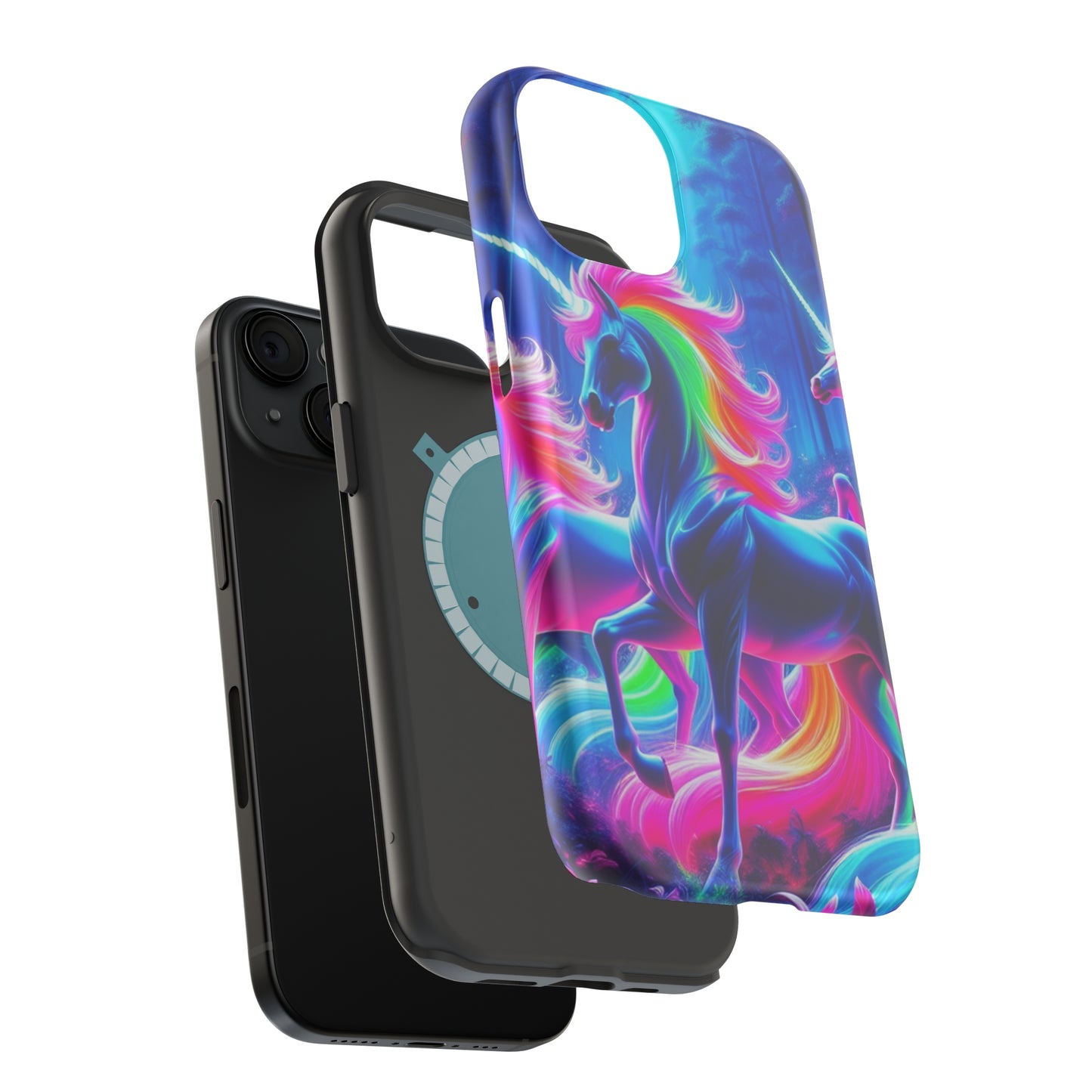 NeonNocturnals Neon Unicorns Premium Art Magsafe Magnet Tough IPhone 13 14 15 Pro Plus Max and Mini in Matte and Glossy Phone cases
