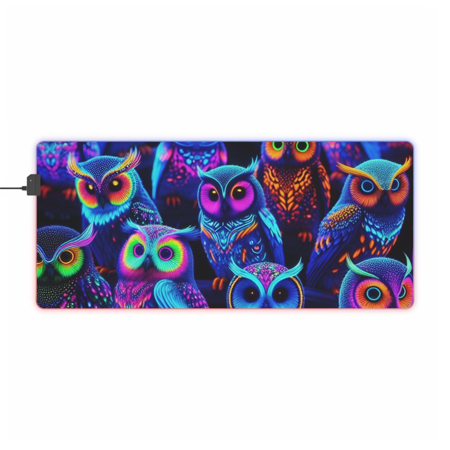Electric Owl Illumination. NEON Owls Art LED Mousepad