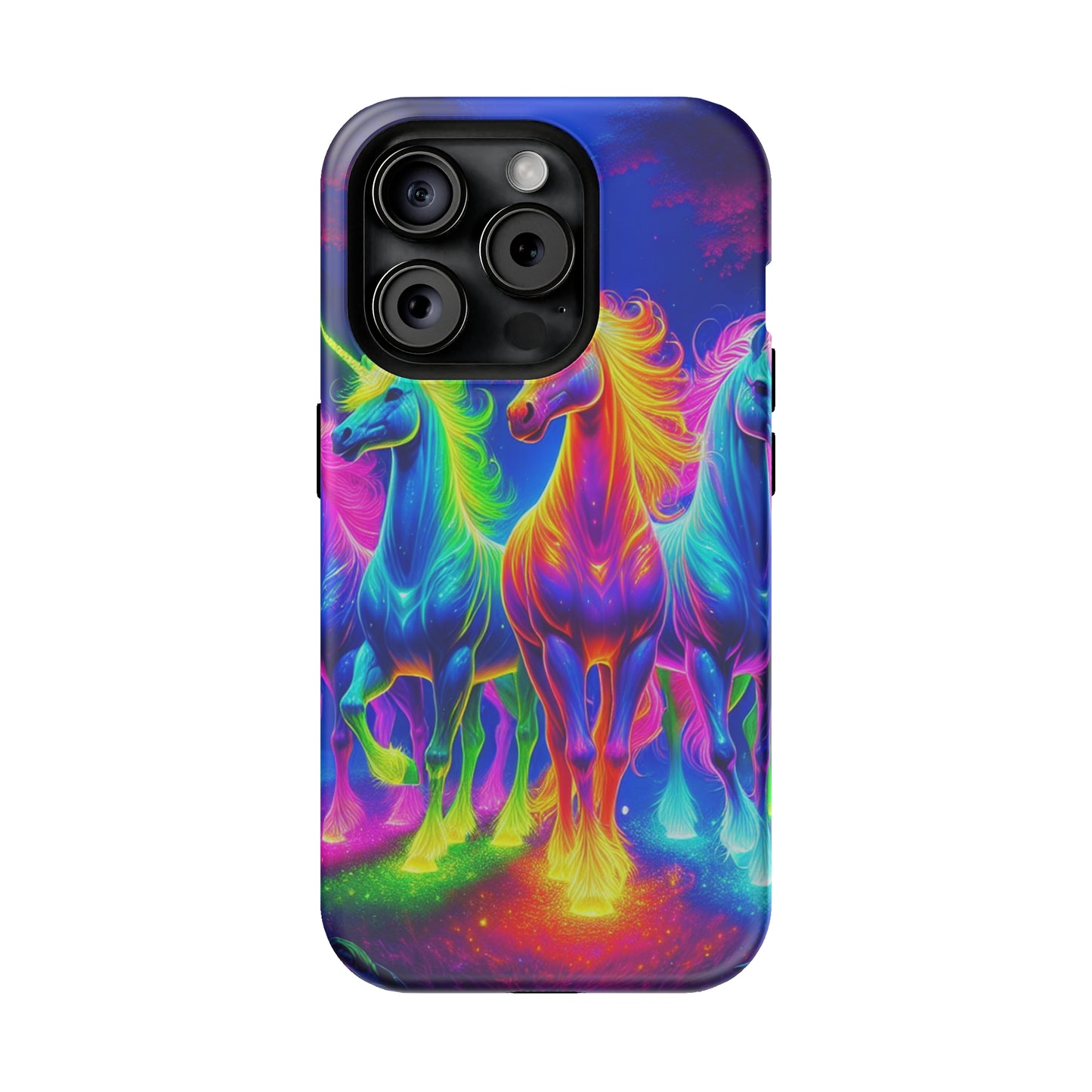 Neon Mystic Magicians Neon Unicorns Premium Art Magsafe Magnet Tough IPhone 13 14 15 Pro Plus Max and Mini in Matte and Glossy Phone cases