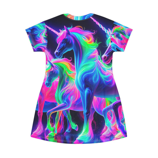 Neon Unicorn Dreamscape. Neon Unicorns Womans T Shirt Dress
