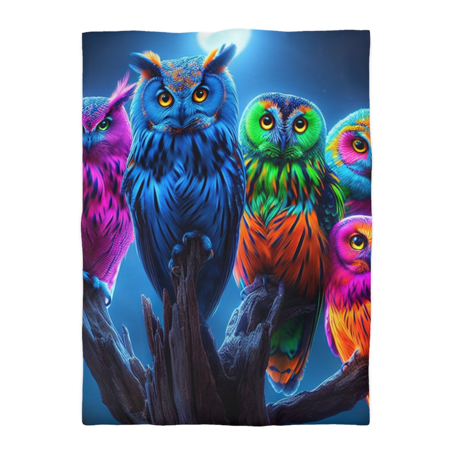 Adolphus van Borcken - NEON Owls Microfiber Duvet Cover