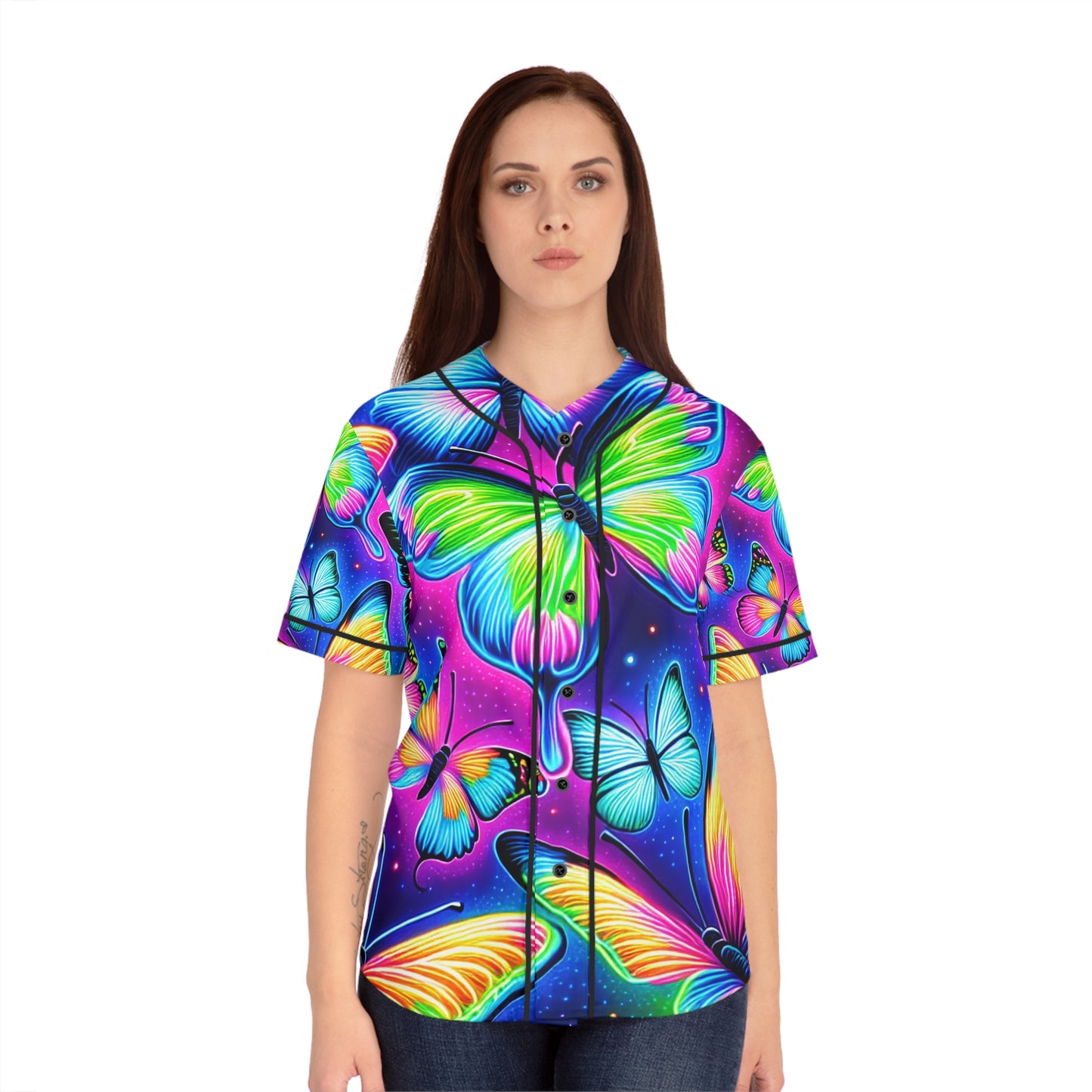 "Neon Embrace" Neon Butterflies Womans Jersey