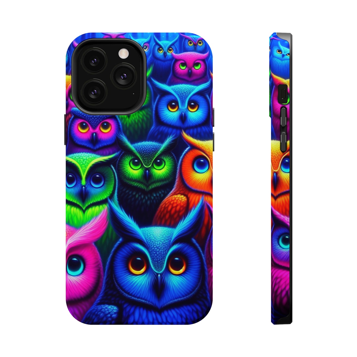 Neon Owlish Delight. Neon Owls Premium Art Magsafe Magnet Tough IPhone 13 14 15 Pro Plus Max and Mini in Matte and Glossy Phone cases