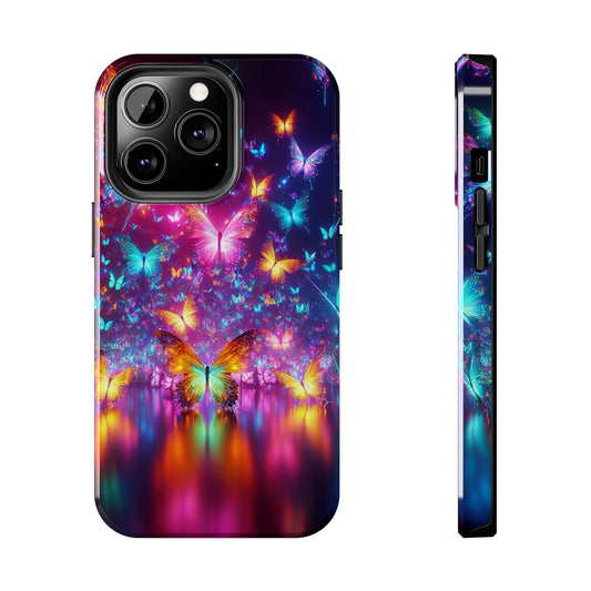"Glowing Butterflies in a Nebula Sky" NEON Butterflies Tough Phone Case